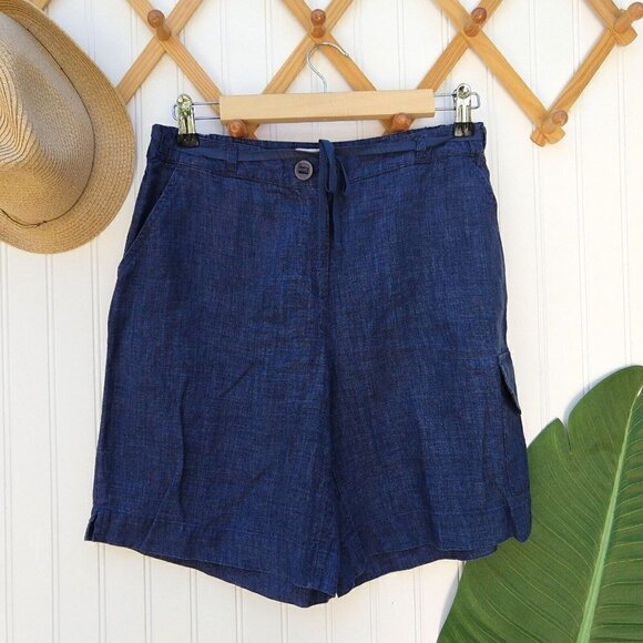 J.Jill Blue 100% Linen Cargo Shorts Size 6P Casual Mid Rise Pockets Women's - Picture 1 of 7